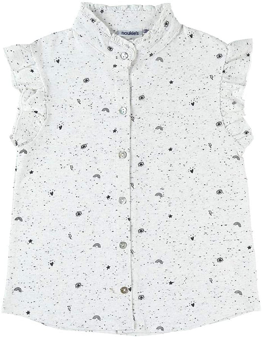 Noukie's Tops Grey Speckled Button Down with Ruffle Detail