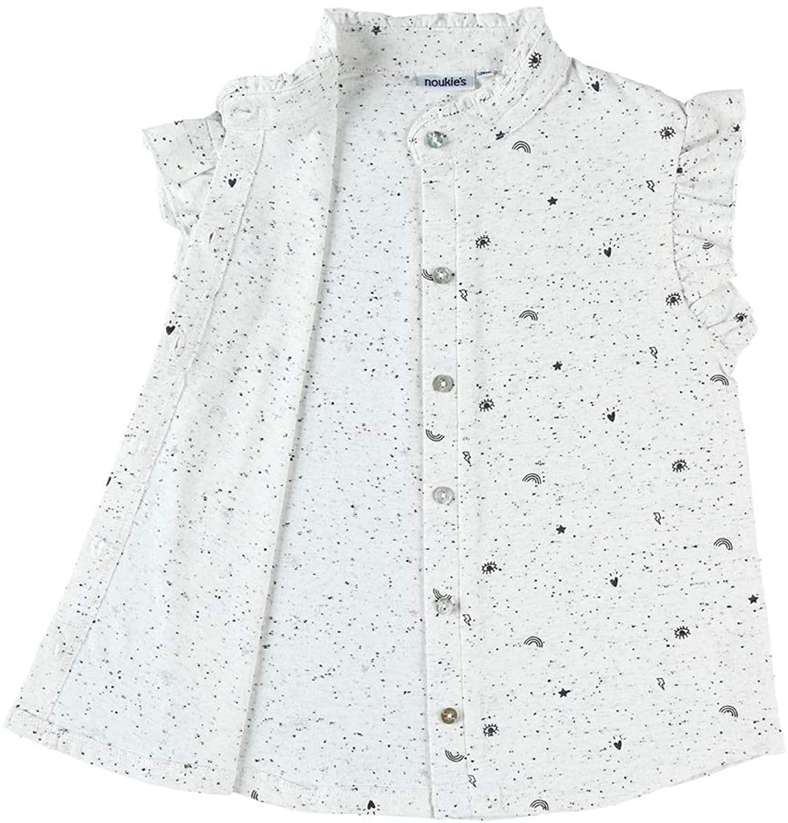 Noukie's Tops Grey Speckled Button Down with Ruffle Detail