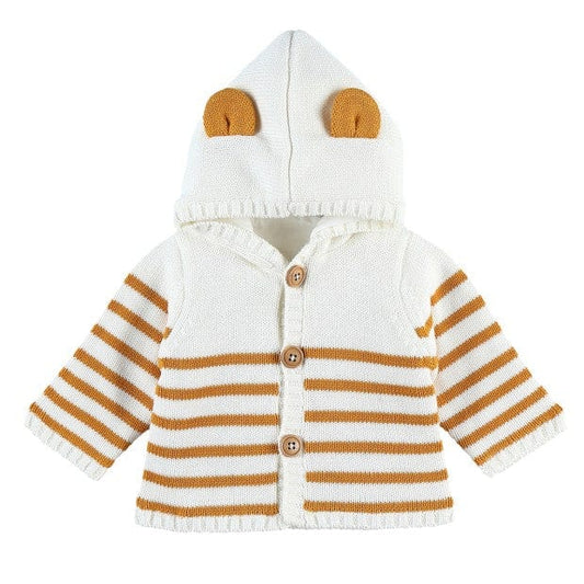 Noukie's Tops White and yellow striped knit hooded sweater