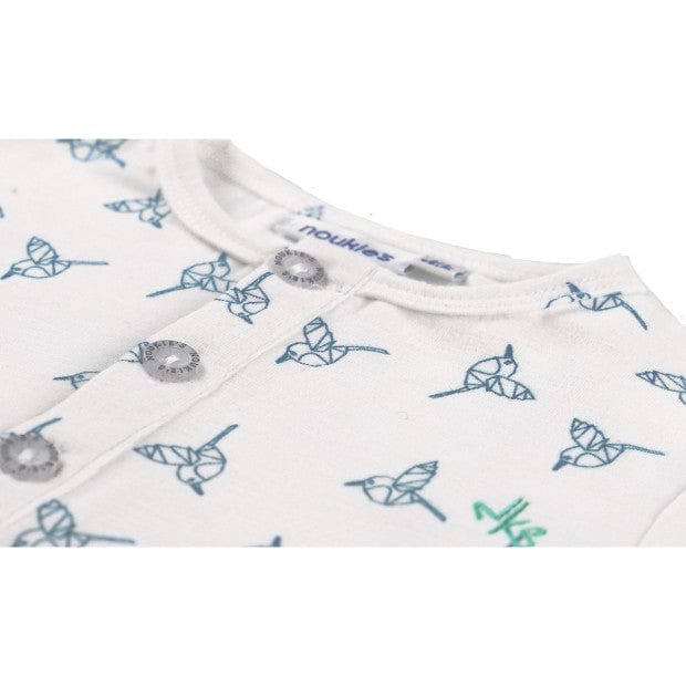 Noukie's Tops White Henley T-shirt with Hummingbird Print