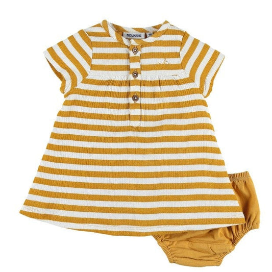 Noukie's Tops Yellow stripe organic cotton dress & bloomer set