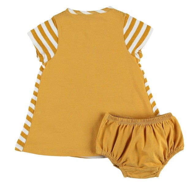 Noukie's Tops Yellow stripe organic cotton dress & bloomer set