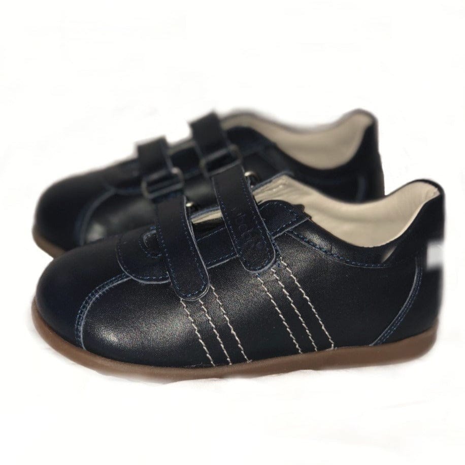 Nubebe Clothing / Footwear 21 (5.5) Nubebe Leather Velcro Shoe, Navy with White Stitch