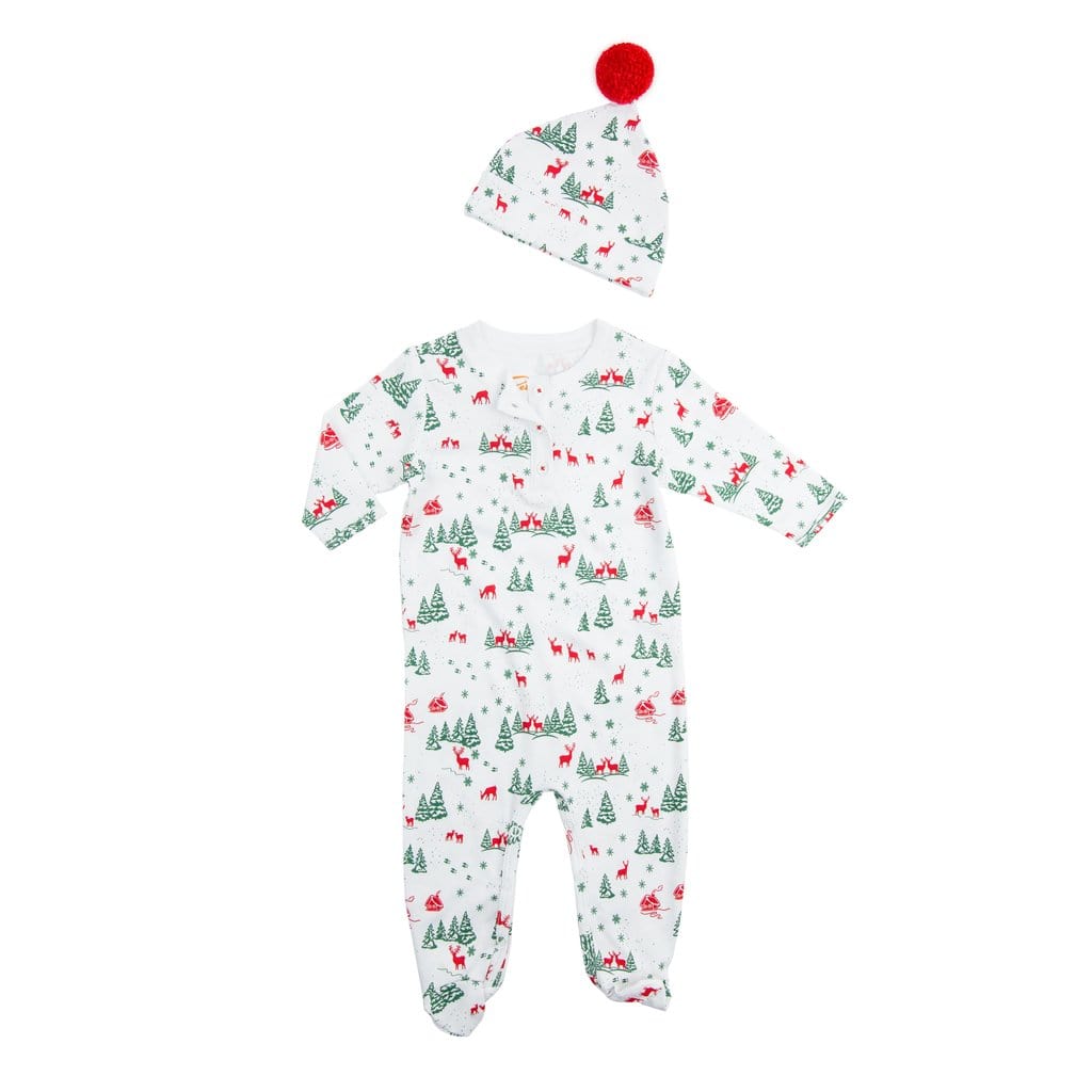 Petidoux Clothing / PJs / Footed Sleepers 3M Reindeers Pjs + Hat set