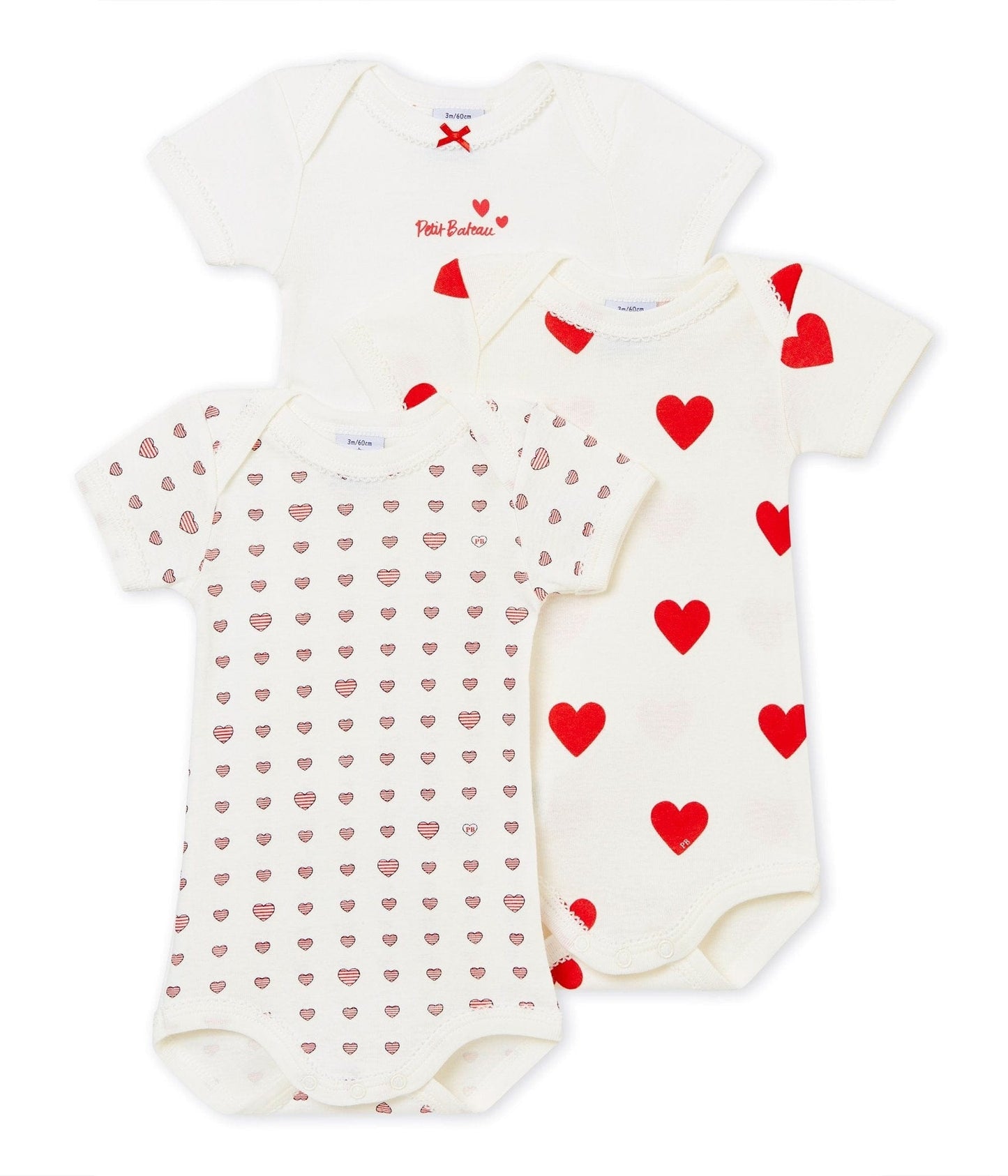 Petit Bateau Clothing / Onesies 12M Short-Sleeved Heart Onesies - 3-pack