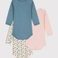Petit Bateau Clothing / Onesies Long Sleeve Blue Foral Onesies - 3 pack