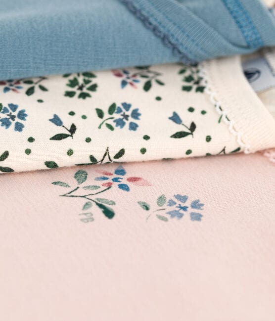 Petit Bateau Clothing / Onesies Long Sleeve Blue Foral Onesies - 3 pack