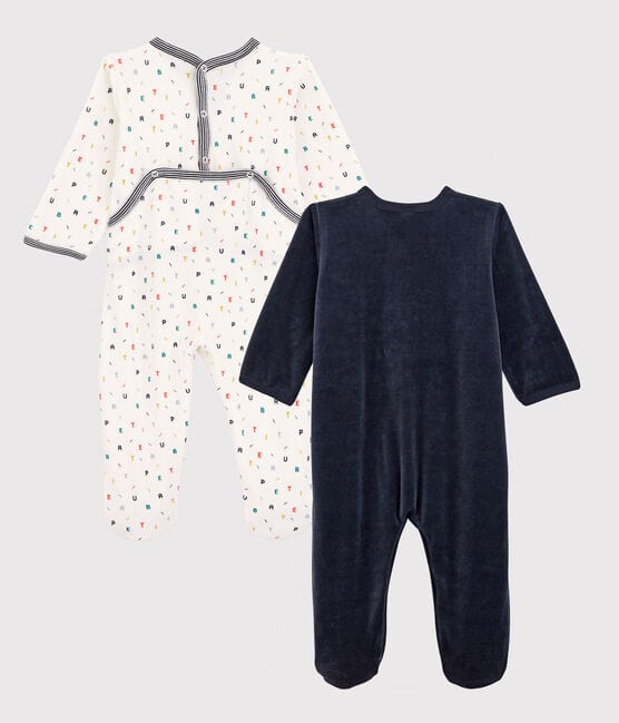 Petit Bateau Clothing / PJs / Footed Sleepers Set of 2 Velour Footed Sleepers - Navy and Letters