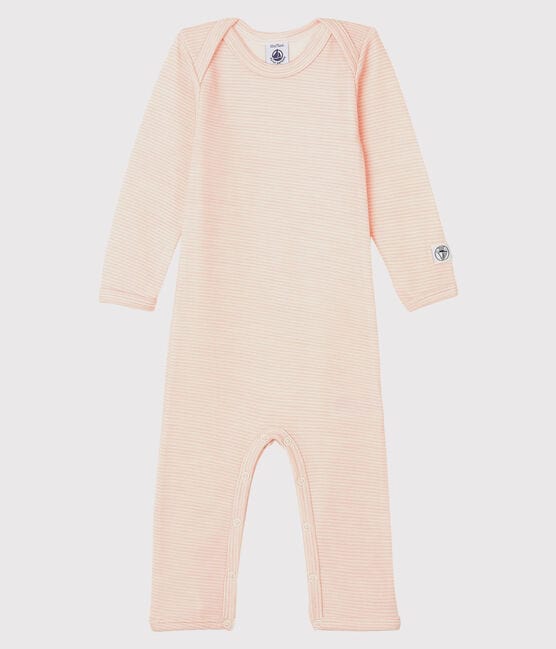 Petit Bateau Clothing / Tops 12M Baby Striped Long Bodysuit in Cotton/Wool - Pink