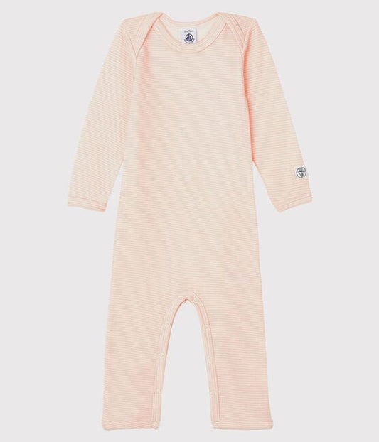 Petit Bateau Clothing / Tops 12M Baby Striped Long Bodysuit in Cotton/Wool - Pink