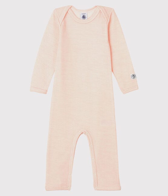 Petit Bateau Clothing / Tops 3M Baby Striped Long Bodysuit in Cotton/Wool - Pink