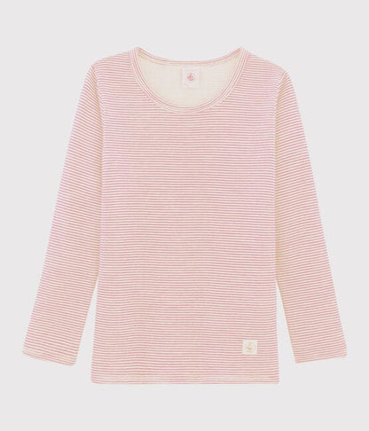 Petit Bateau Clothing / Tops 3Y Pinstriped Long-sleeved Wool/Cotton T-shirt - Pink