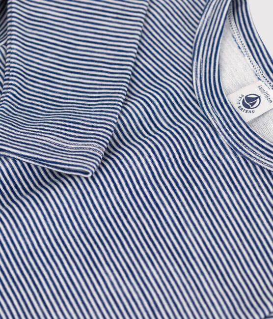 Petit Bateau Clothing / Tops Pinstriped Long-sleeved Wool/Cotton T-shirt - Blue
