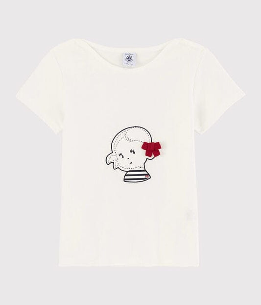 Petit Bateau Tops White Short Sleeve T-shirt with Little Girl Graphic