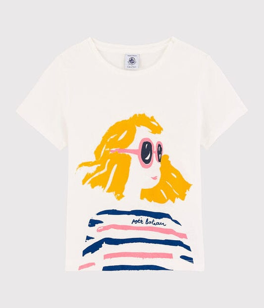 Petit Bateau Tops White Short Sleeve T-shirt with Summer Girl