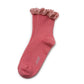 Collegien Socks Brigitte Gingham Ruffle Ribbed Ankle Socks - Pink Lychee