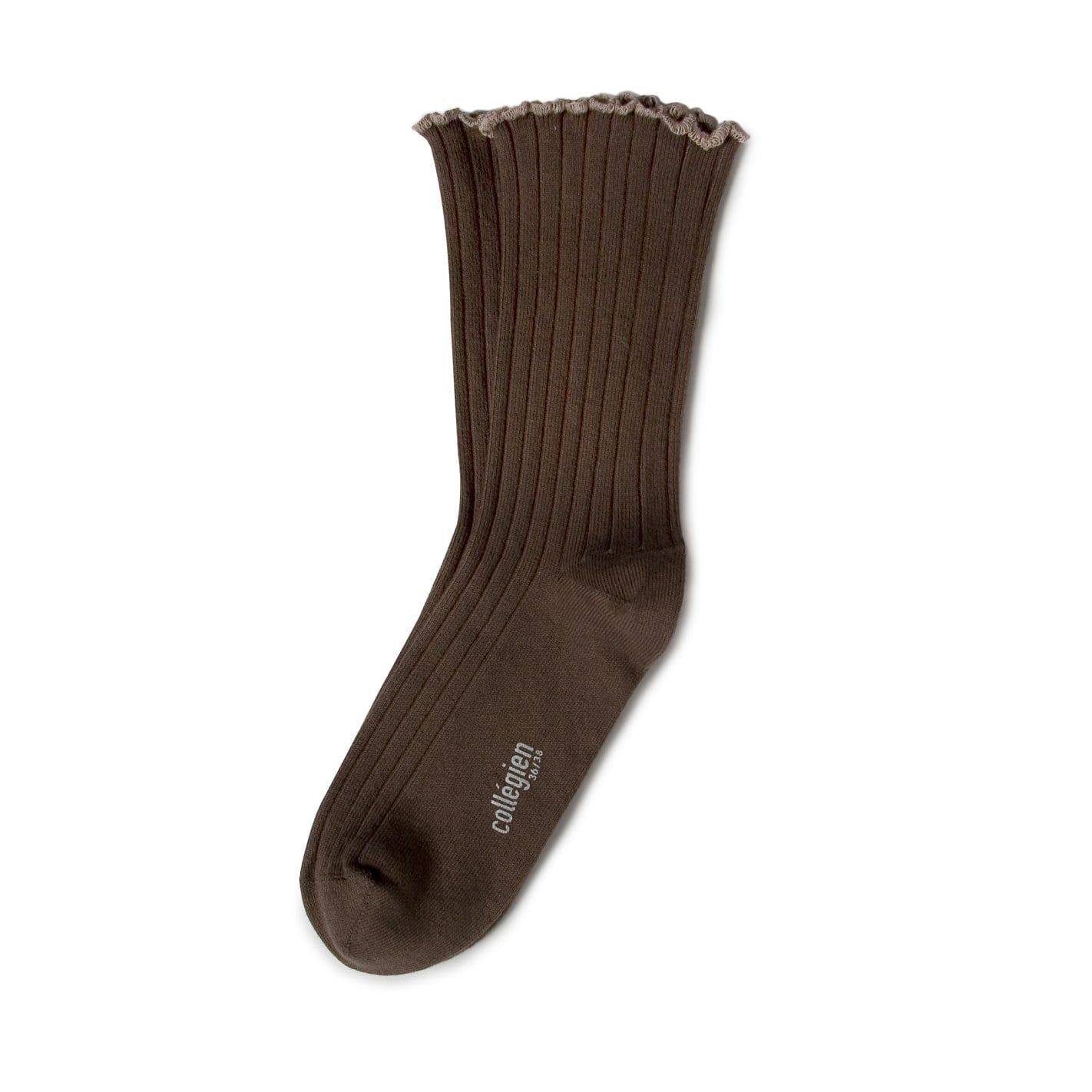 Collegien Socks Delphine Lettuce Trimmed Ribbed Socks - Chocolate