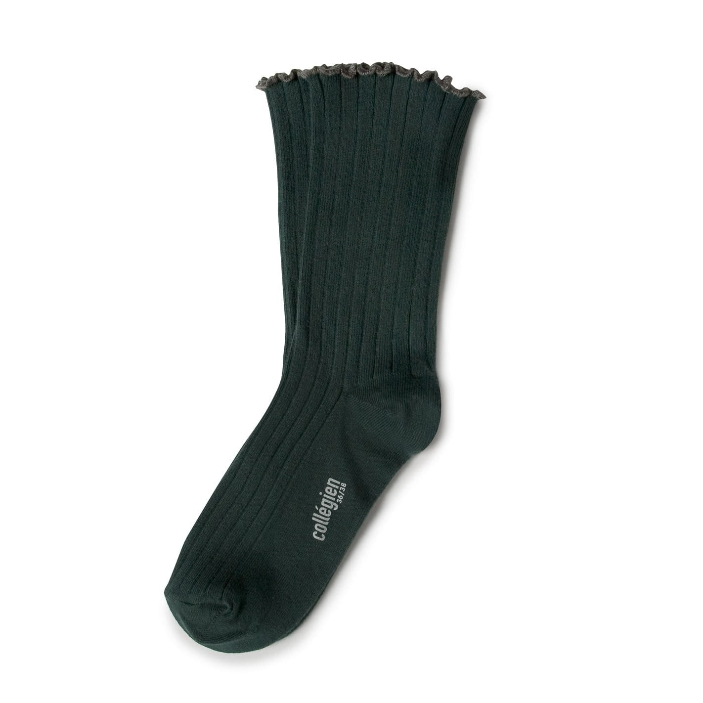 Collegien Socks Delphine Lettuce Trimmed Ribbed Socks - Forest Green