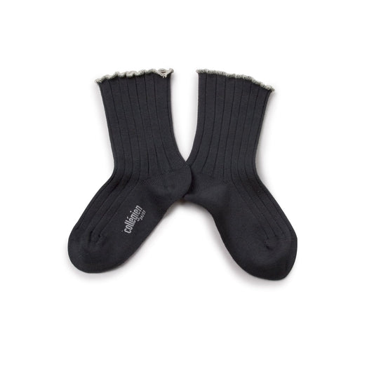 Collegien Socks Delphine Lettuce Trimmed Ribbed Socks - Volvic Stone