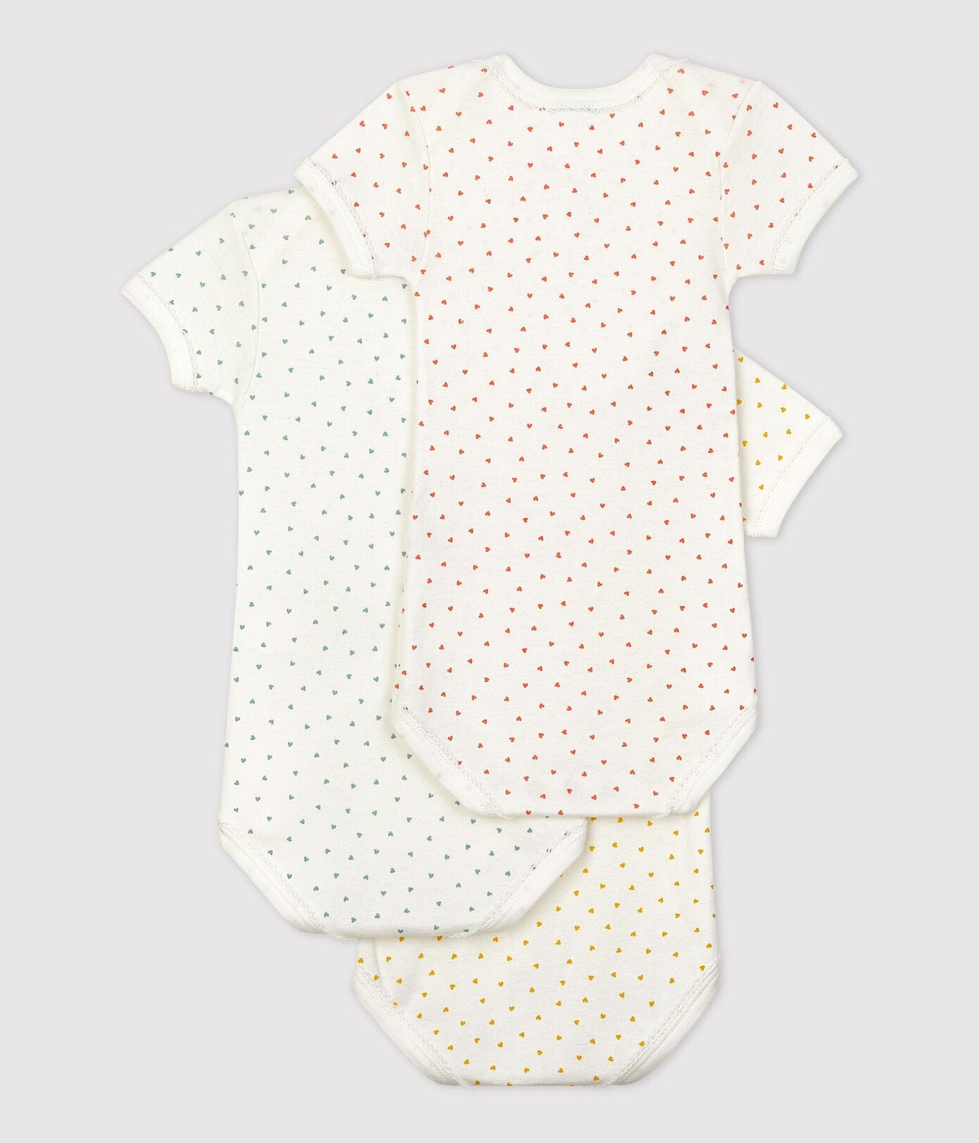 Petit Bateau Bodysuit Heart Patterned Short-Sleeved Bodysuits - 3-Pack