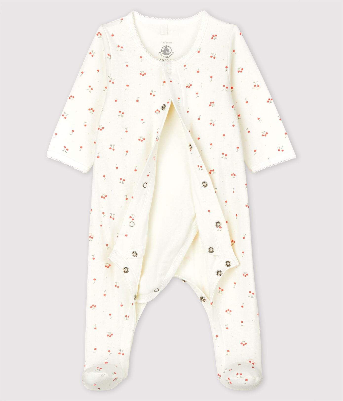 Petit Bateau Sleepsuit Baby Organic Cotton Tube Knit Bodyjama - Cherry Pattern