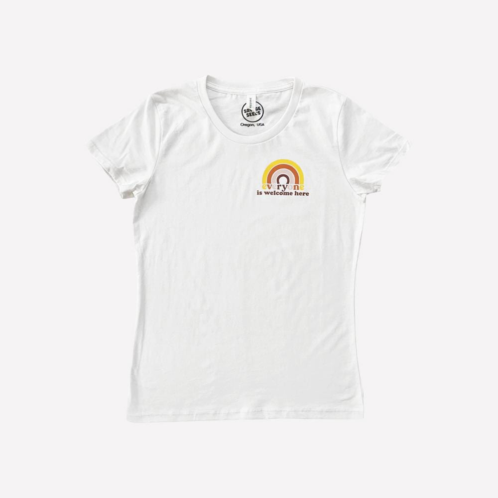 Women's Everyone is Welcome Here Pocket Design Tee - Natural White